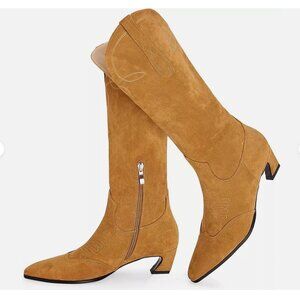 NEW ErikenUrben Women's Fashion Calf High Cowboy Boots Pointed Toe Kitten Heel B